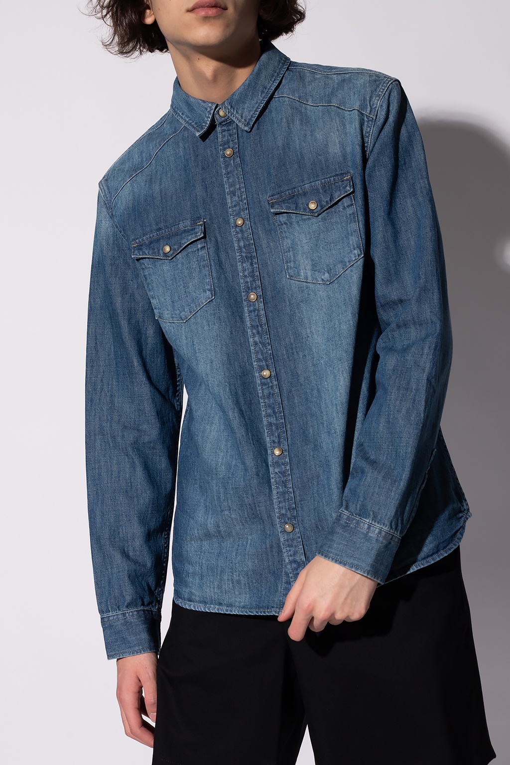 Navy blue 'Denning' distressed denim shirt AllSaints - Vitkac Canada